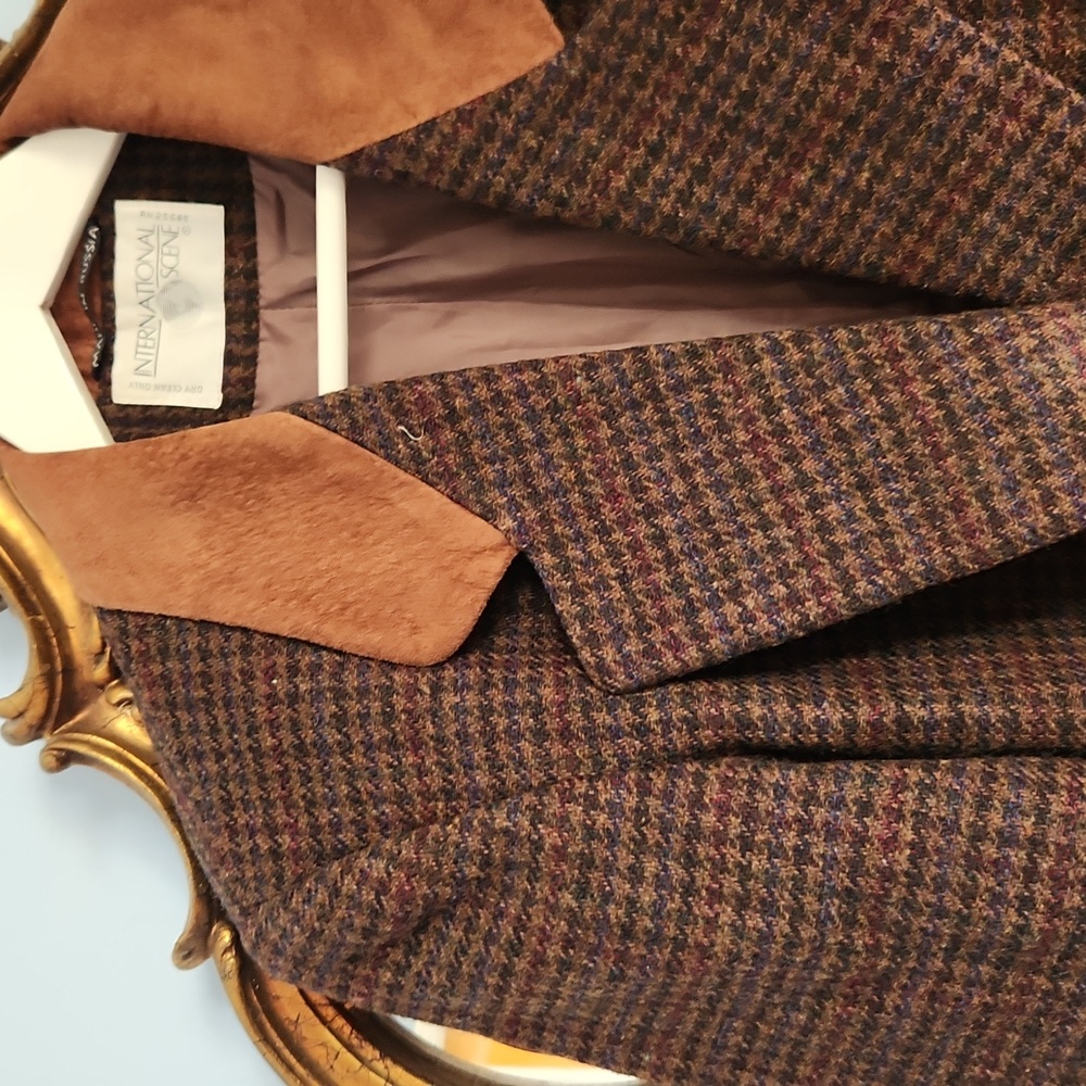 Wool Houndstooth Brown Blazer Jacket - image 2